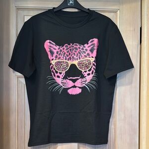 NEW!!  Black T-Shirt with Pink Leopard Design